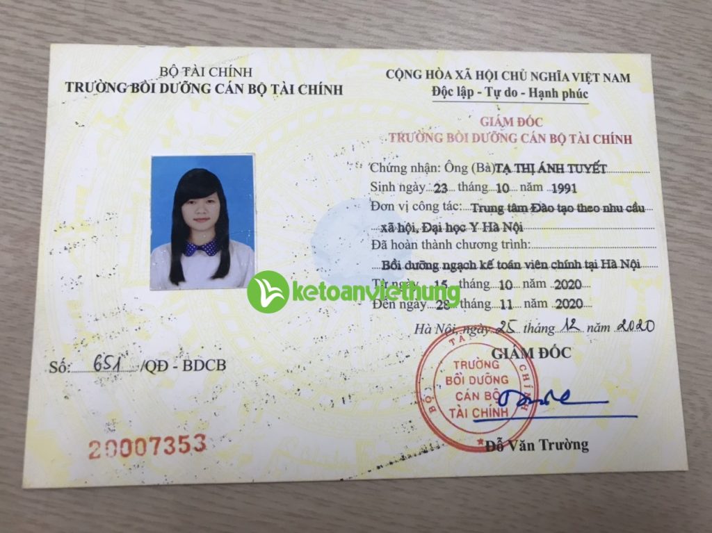 Tạ Thị Ánh Tuyết 4 Chứng chỉ tham gia lớp Đào tạo bồi dưỡng ngạch kế toán viên chính tại Hà Nội