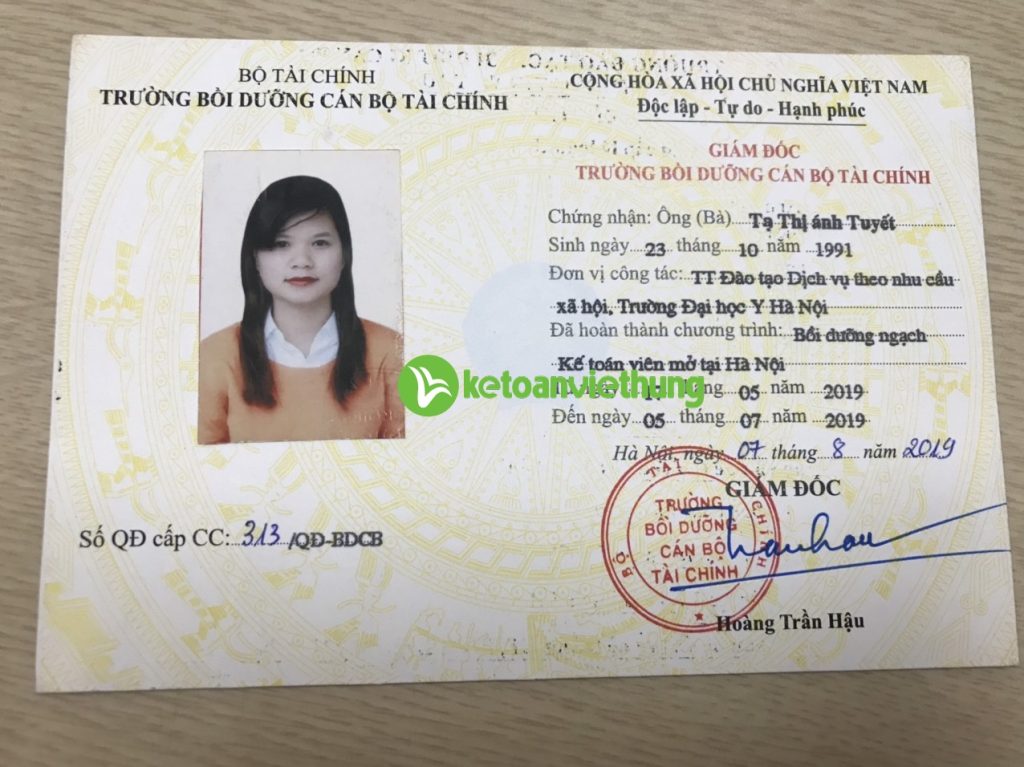 Tạ Thị Ánh Tuyết 5 Chứng chỉ đào tạo ngạch kế toán viên