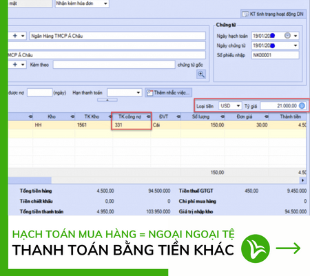 hạch toán mua hàng bằng ngoại tệ