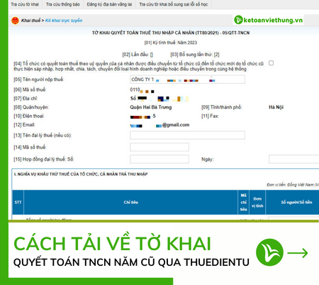 tải về tờ khai quyết toán thuế tncn