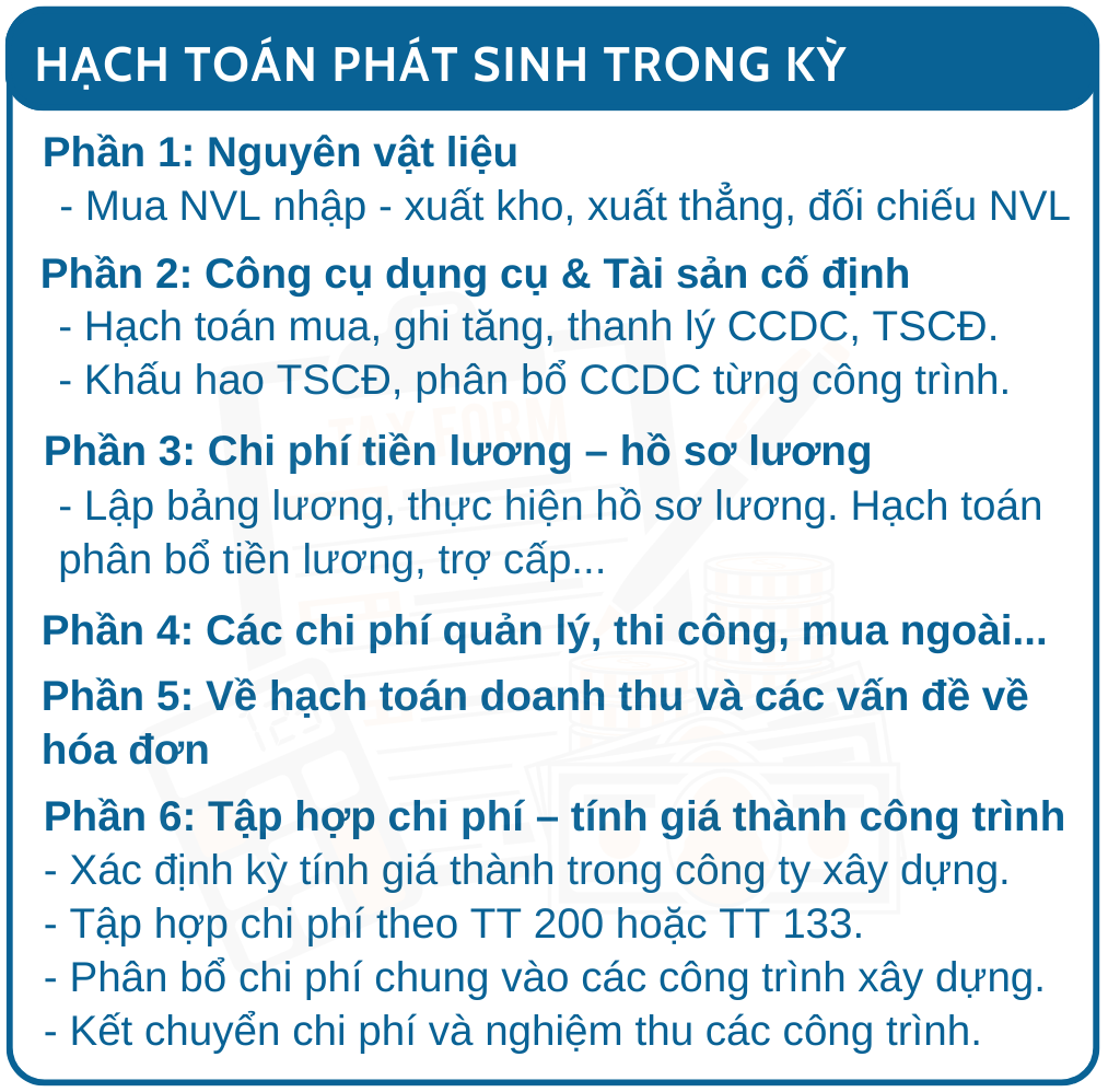 Khóa học kế toán xây dựng thực tế 11 p4 hach toan trong ky