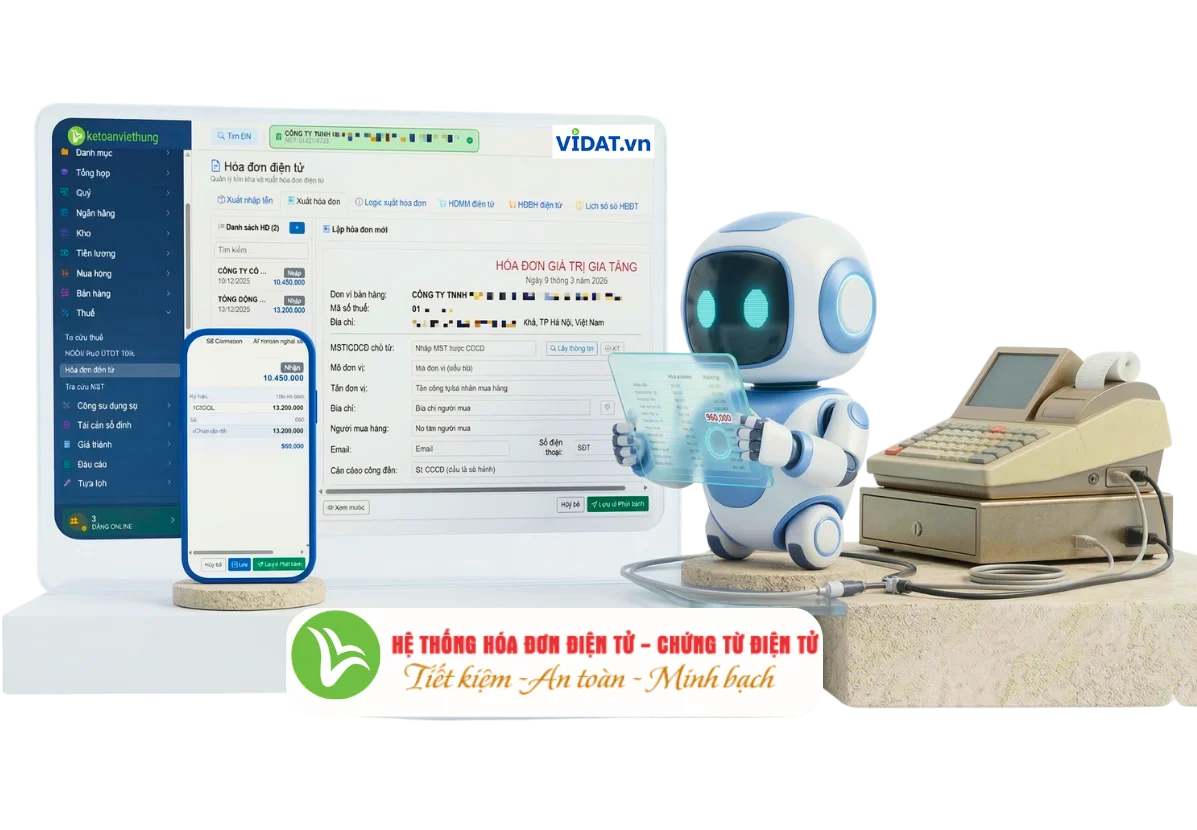 Màn hình xử lý hóa đơn điện tử trên phần mềm VIDAT